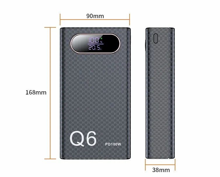 Q6 PD 100W Fast Charging Power Bank CASE shell 20V 5A DIY 6 PCS 21700 battery Detachable laptop charge External power supply