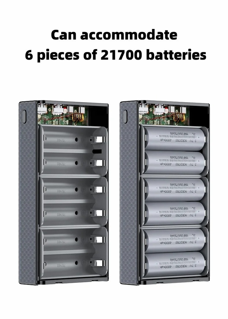 Q6 PD 100W Fast Charging Power Bank CASE shell 20V 5A DIY 6 PCS 21700 battery Detachable laptop charge External power supply