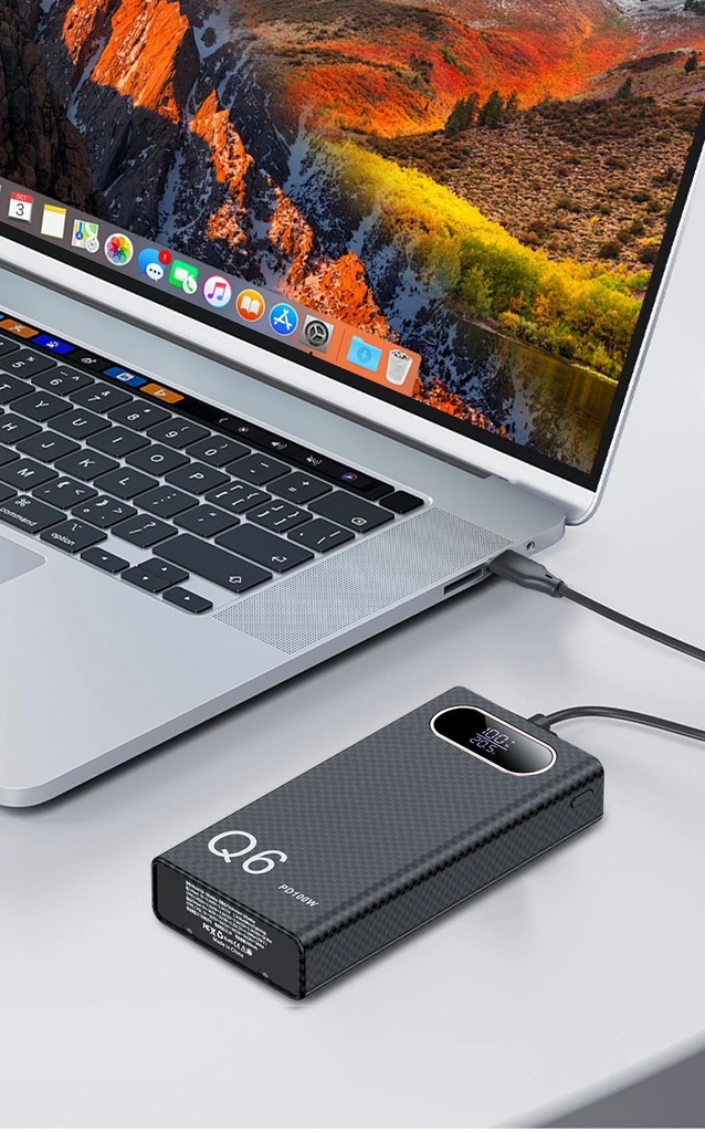 Q6 PD 100W Fast Charging Power Bank CASE shell 20V 5A DIY 6 PCS 21700 battery Detachable laptop charge External power supply
