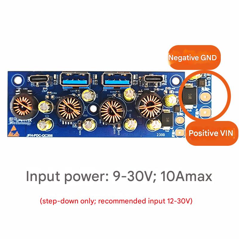 90W 4 port independent mobile phone fast charging charger module USB DC step-down QC3.0 vehicle energy storage power supply modification module