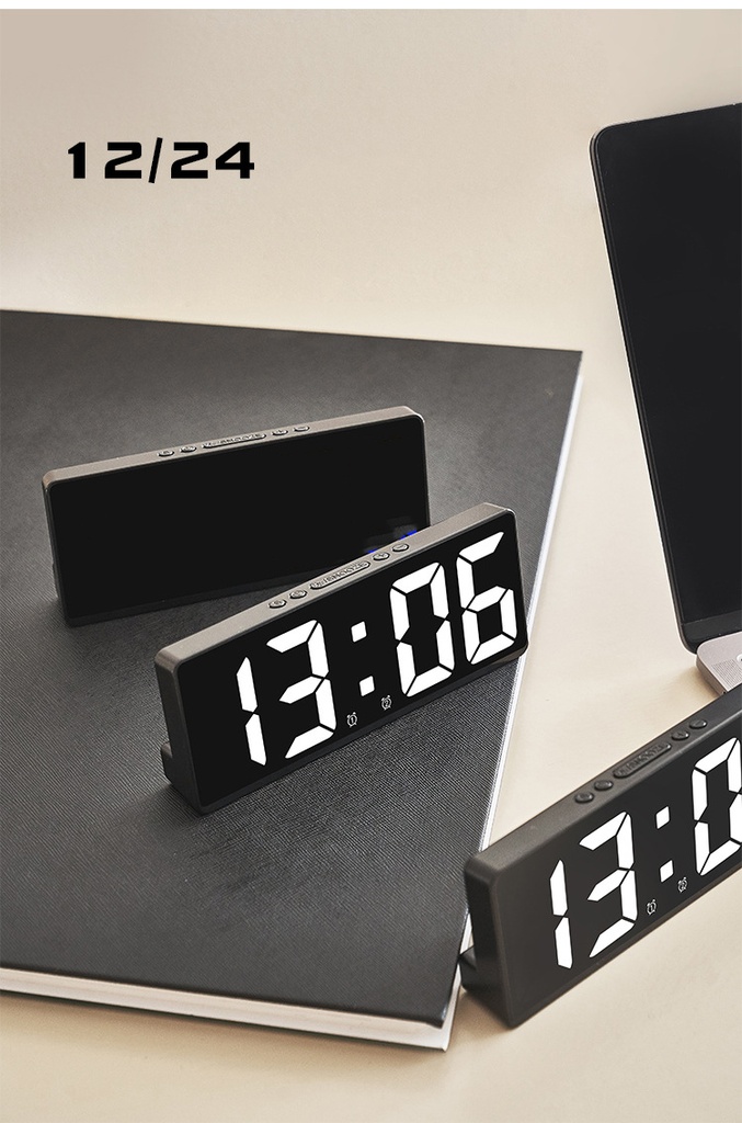 Multifunctional LED dual alarm clock with temperature and date display