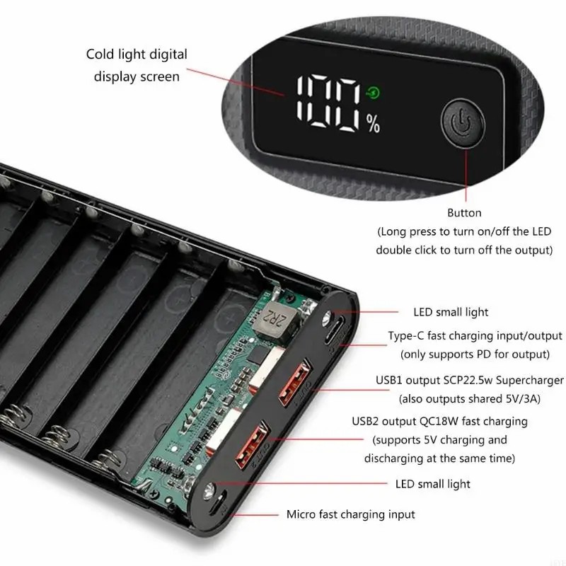 Welding-free 8-section 18650 mobile power fast charging kit Digital display screen power bank shell battery box assembly kit