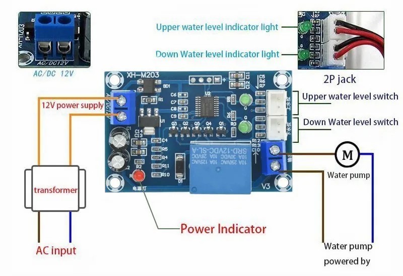 XH-M203 Full Automatic Water Level Controller Pump Switch Module AC/DC 12V Relay