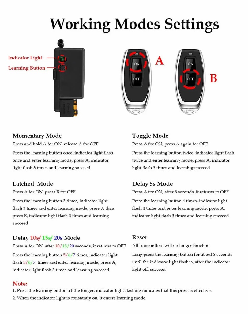 RF 433Mhz Wireless Remote Control Switch AC 90-245V 30A High Current Relay Receiver With Remote
