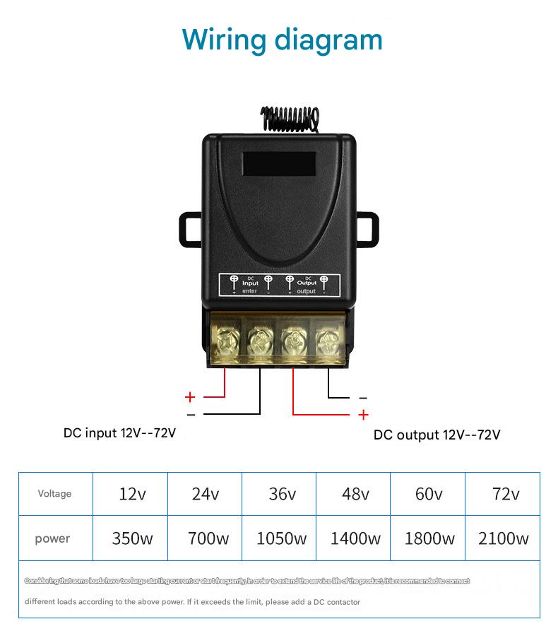 RF 433Mhz Wireless Remote Control Switch DC12-72V 30A High Current Relay Receiver With Remote