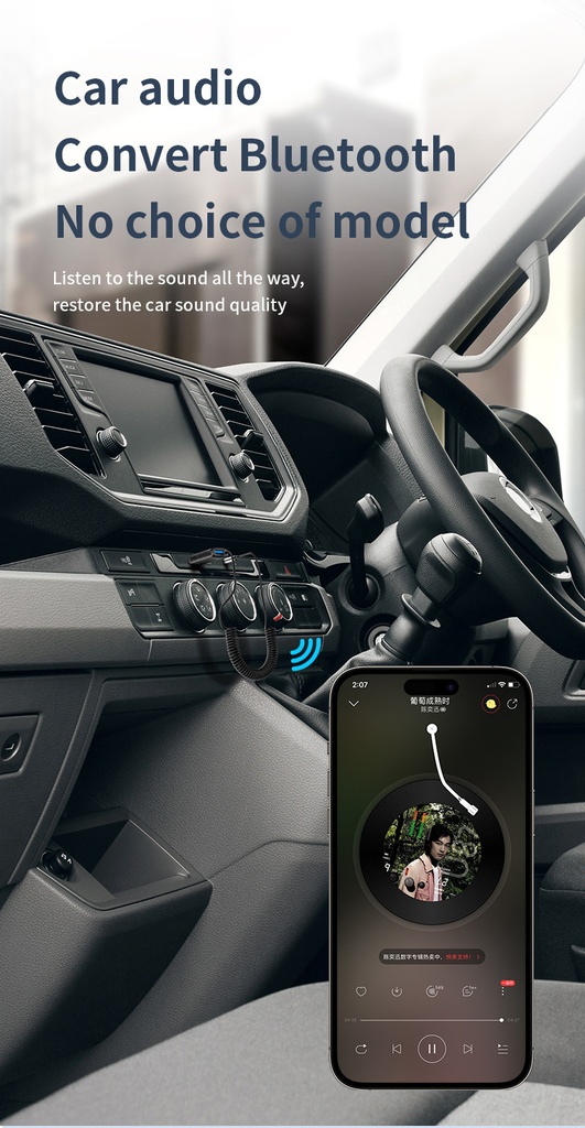 Bluetooth 5.4 Car Audio Adapter 3.5MM AUX Wireless Music Receiver With Mic Hands-free U-Disk Play