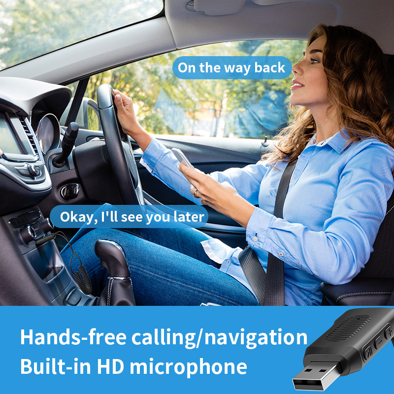 Bluetooth 5.4 Car Audio Adapter 3.5MM AUX Wireless Music Receiver With Mic Hands-free U-Disk Play
