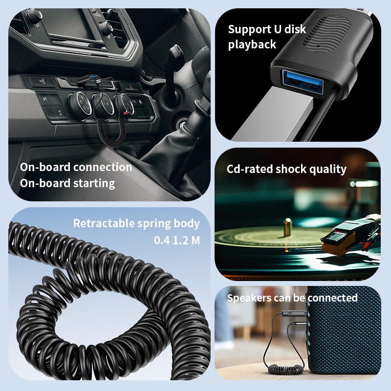 Bluetooth 5.4 Car Audio Adapter 3.5MM AUX Wireless Music Receiver With Mic Hands-free U-Disk Play