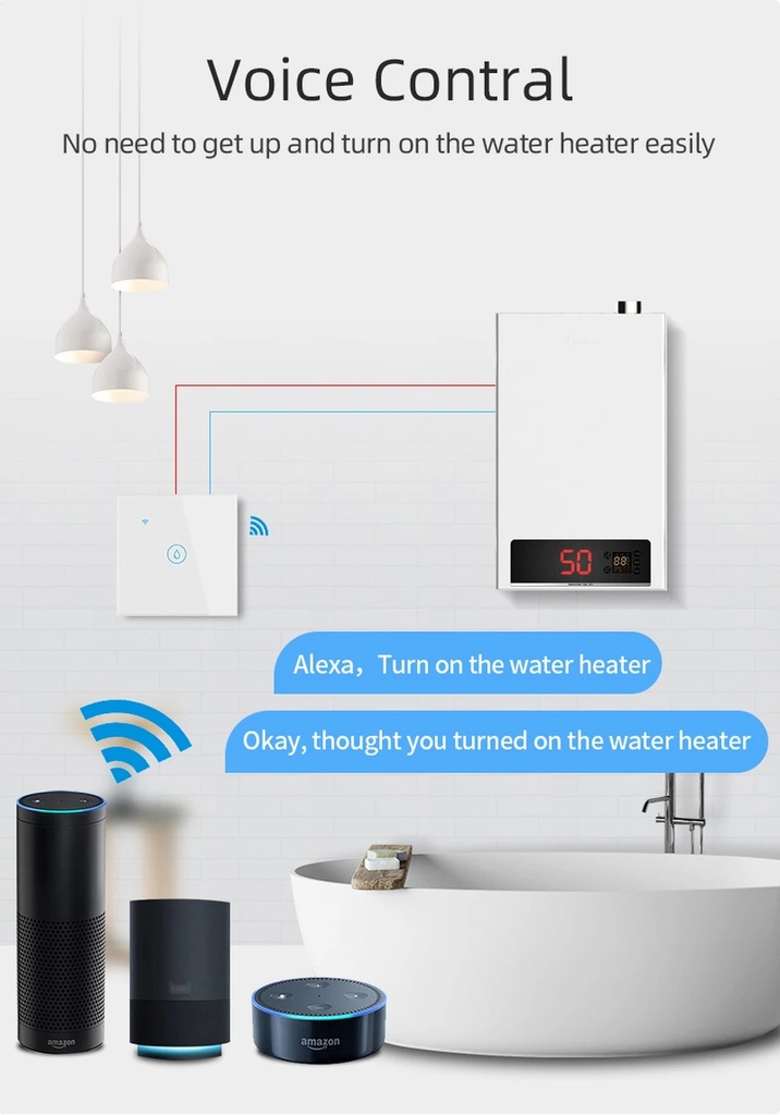 Tuya Wifi Boiler Smart Switch 40A 8000W High Power Water Heater Switches EU/US Standard Luxuray Glass Touch Timer Voice Control