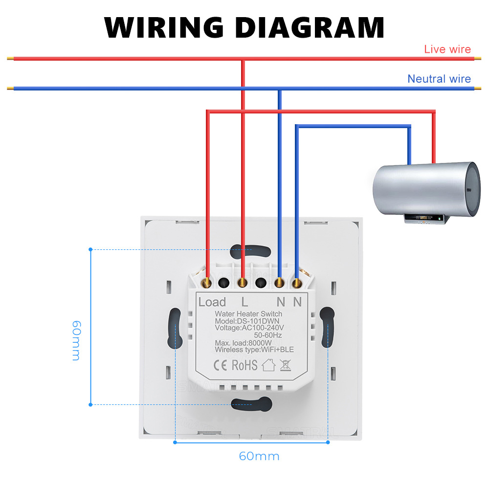 Tuya Wifi Boiler Smart Switch 40A 8000W High Power Water Heater Switches EU/US Standard Luxuray Glass Touch Timer Voice Control