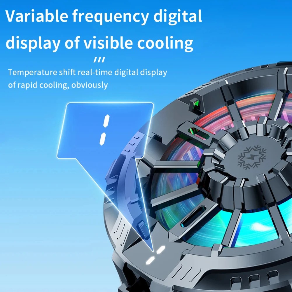 X106 Magnetic & Back Clip Phone Cooling Fan Radiator with Digital Display 3 Speeds Adjustable RGB Phone Cooler
