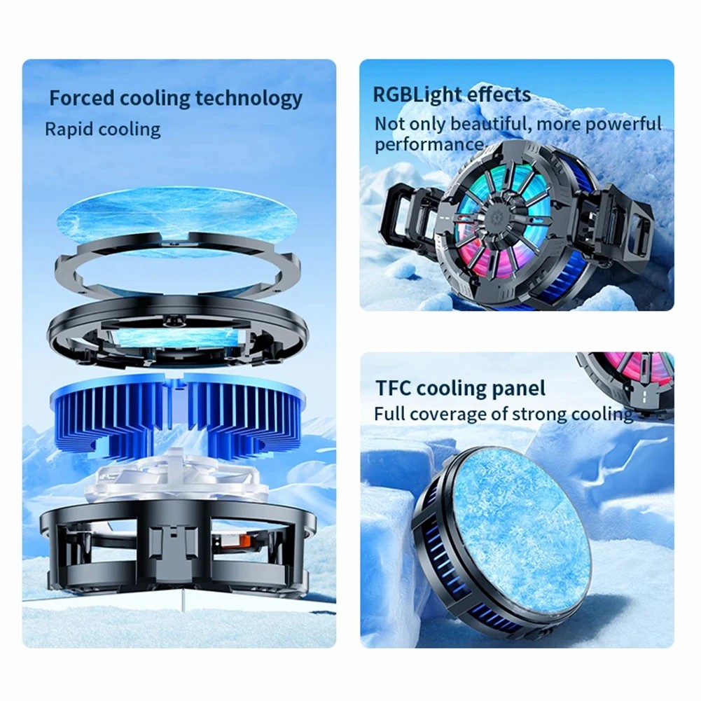 X106 Magnetic & Back Clip Phone Cooling Fan Radiator with Digital Display 3 Speeds Adjustable RGB Phone Cooler