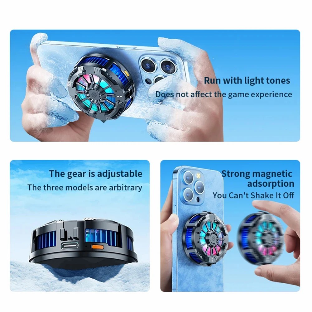 X106 Magnetic & Back Clip Phone Cooling Fan Radiator with Digital Display 3 Speeds Adjustable RGB Phone Cooler