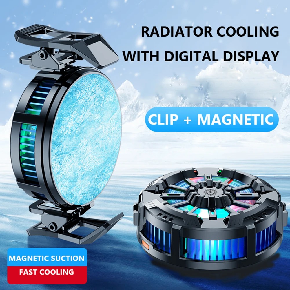 X106 Magnetic & Back Clip Phone Cooling Fan Radiator with Digital Display 3 Speeds Adjustable RGB Phone Cooler