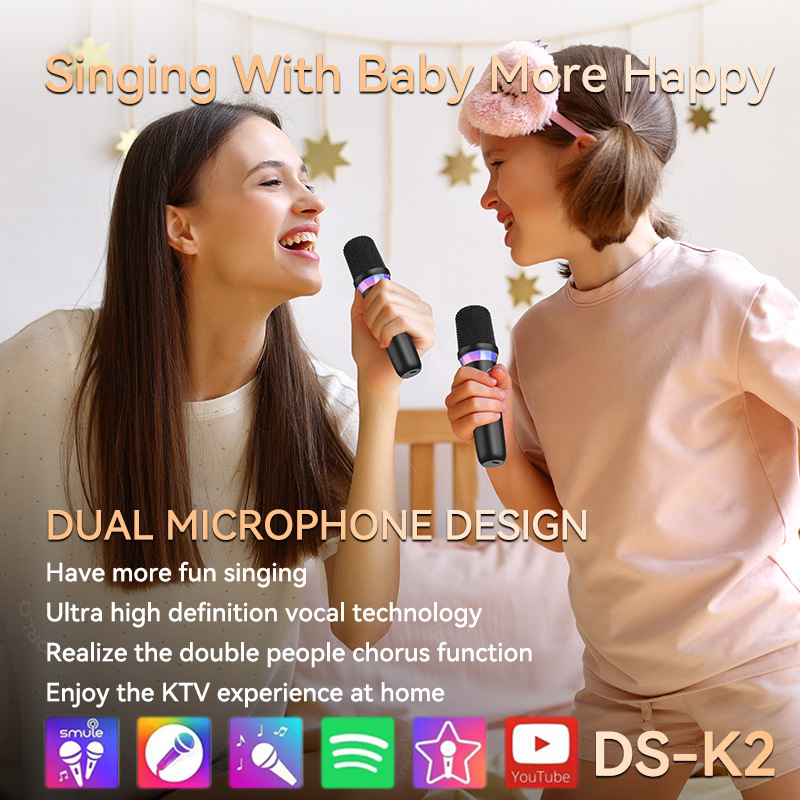 DS-K2 Karaoke Companion Bluetooth Wireless Moving-Coil Microphone With RGB Light KTV DSP Mixer System