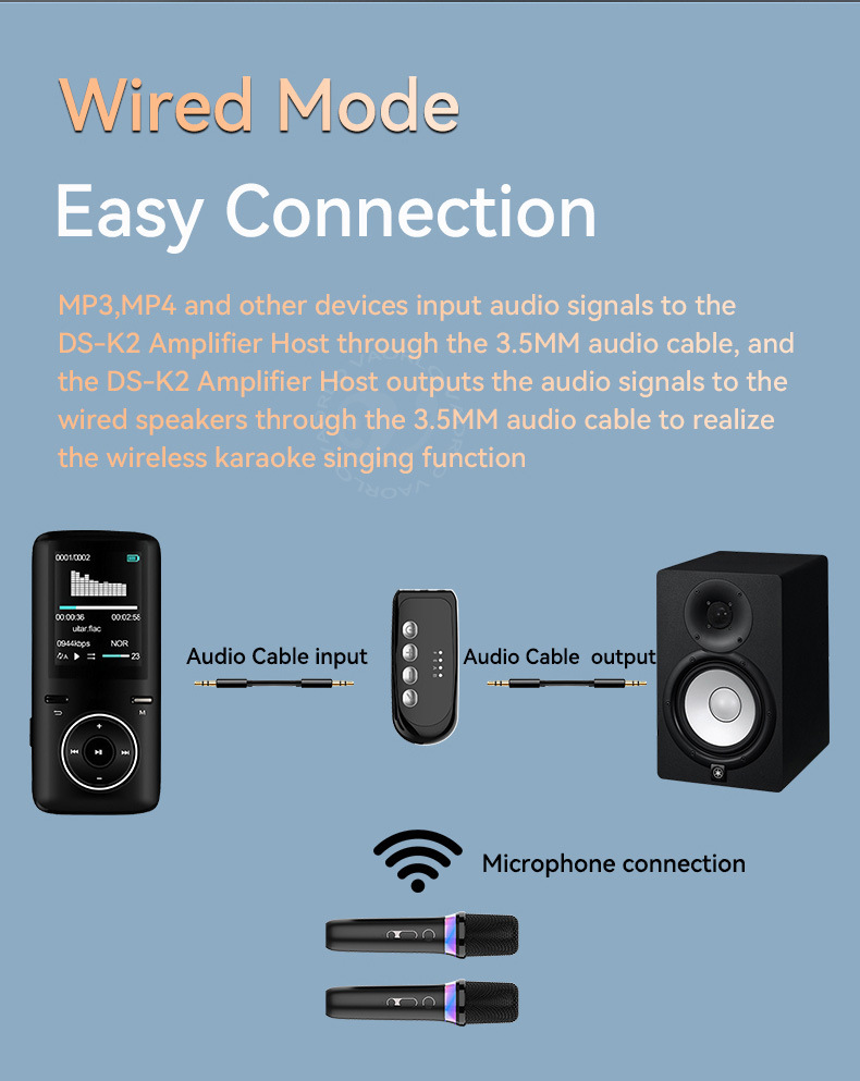 DS-K2 Karaoke Companion Bluetooth Wireless Moving-Coil Microphone With RGB Light KTV DSP Mixer System