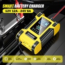 FOXSUR 7-STAGE Smart Car Battery Charger 12V 12A 24V 6A Automotive Motorcycle Boat LiFePO4 AGM GEL Lithium Lead Acid Fast Repair Desulfator