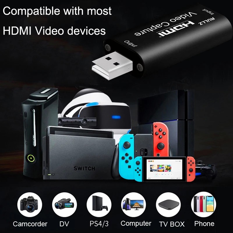 HD 4K To 1080p HDMI Video Capture Card USB 2.0 Game Grabber Recorder for PS3 PS4 DVD Camera Recording Notebook PC Live Streaming