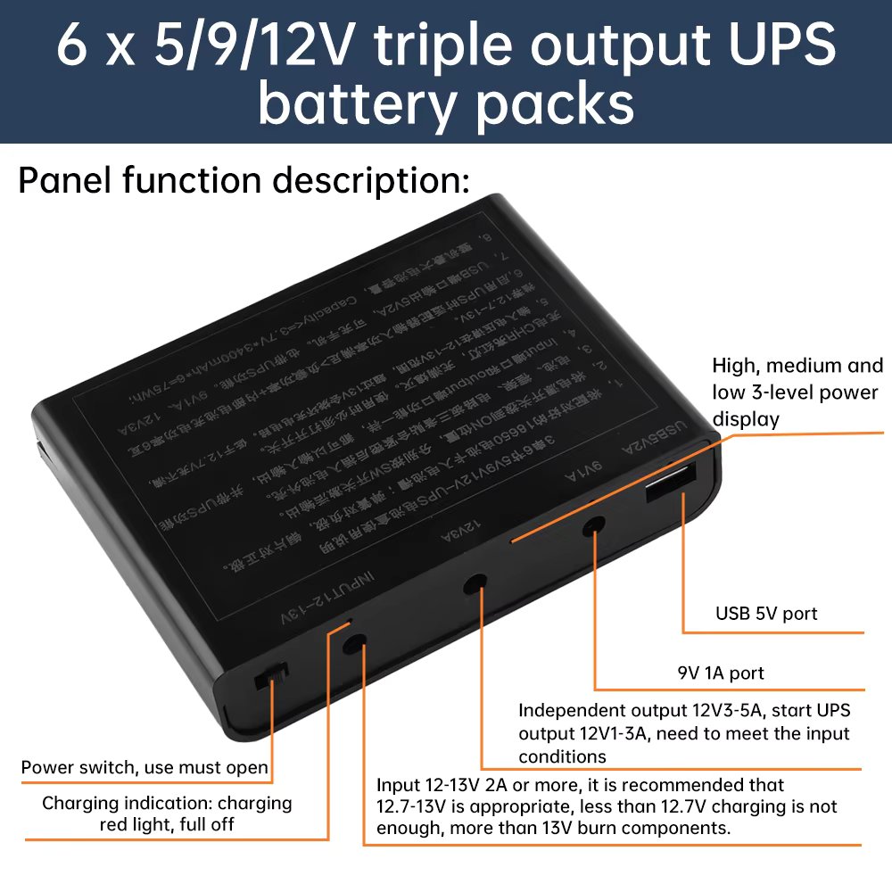 5V 9V 12V 60W Output 6x 18650 Battery UPS Uninterrupted Power Supply DIY Power Bank Box
