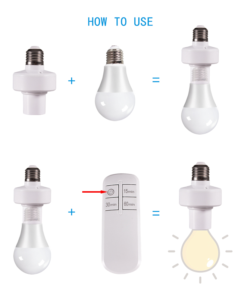 E27 Wireless Remote Control Light Lamp Screw Base ON/Off Switch Socket Holder 15M Range RC Smart Device 220V
