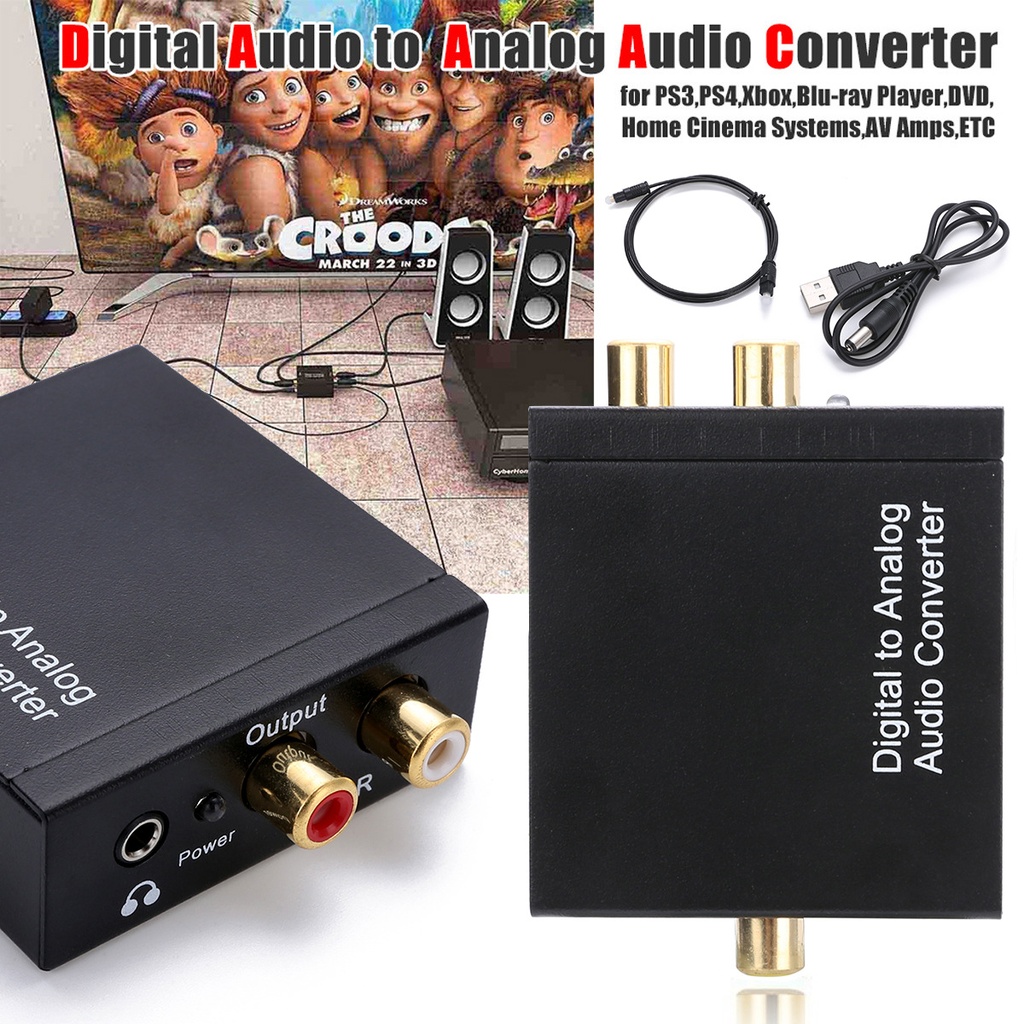 DAC Digital to Analog Audio Converter SPDIF Optical Toslink Coaxial to L/R RCA and 3.5mm Jack Headphone Amplifier Output