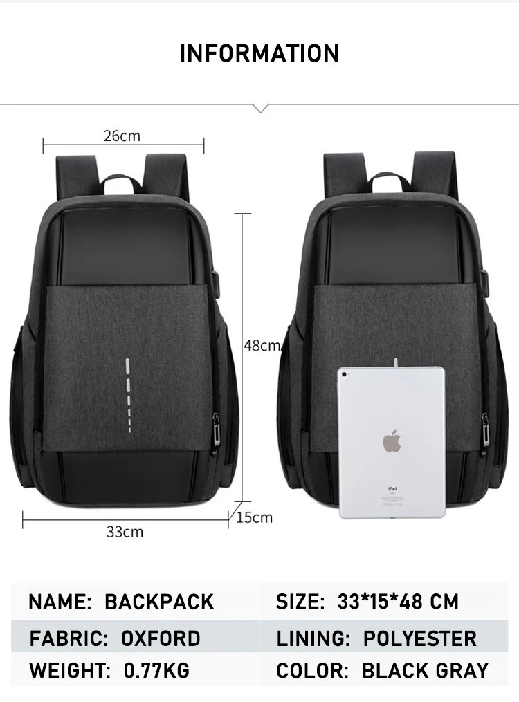 Men's Waterproof Backpack USB Charging Back Bag Men's Stylish Backpack 15.6" Notebook Backpack