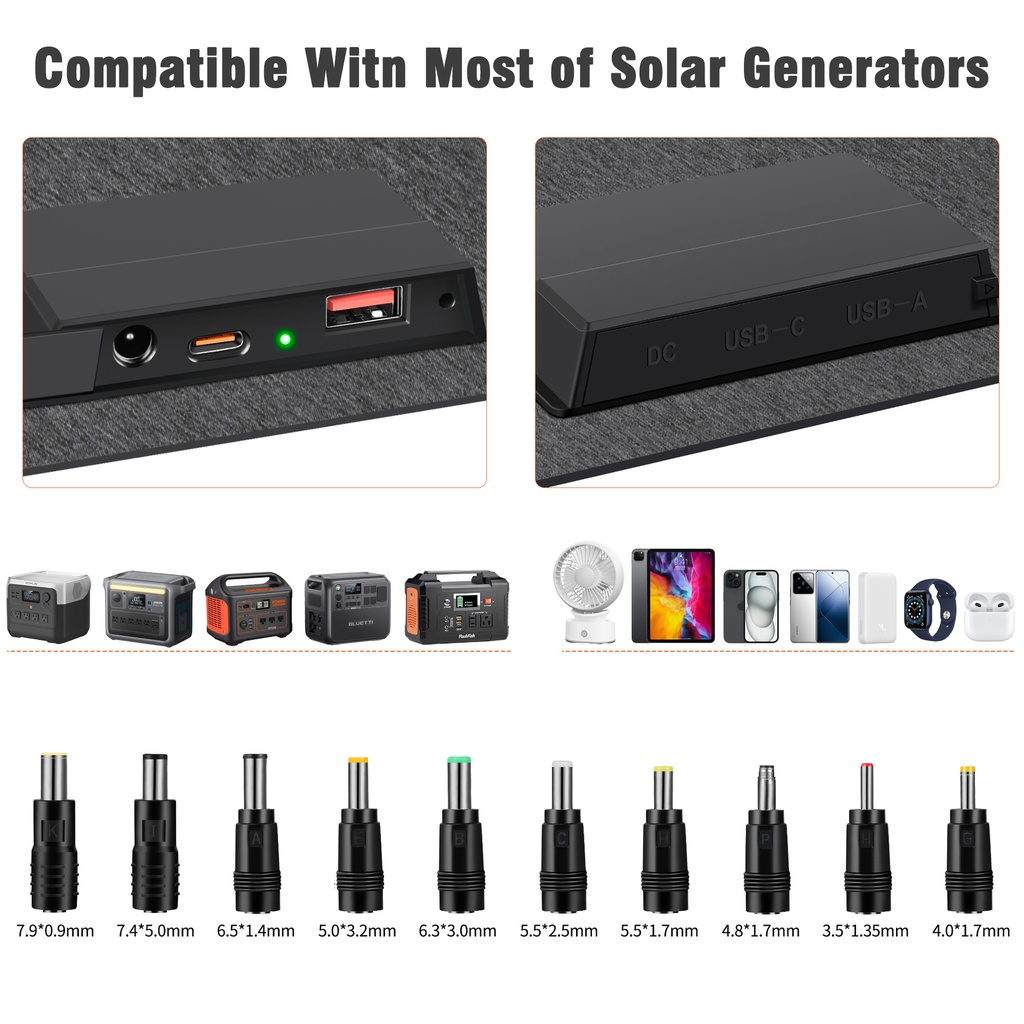 30W Outdoor Folding Solar Panel with USB-C and DC Outputs Photovoltaic Portable Monocrystalline Silicon Panel