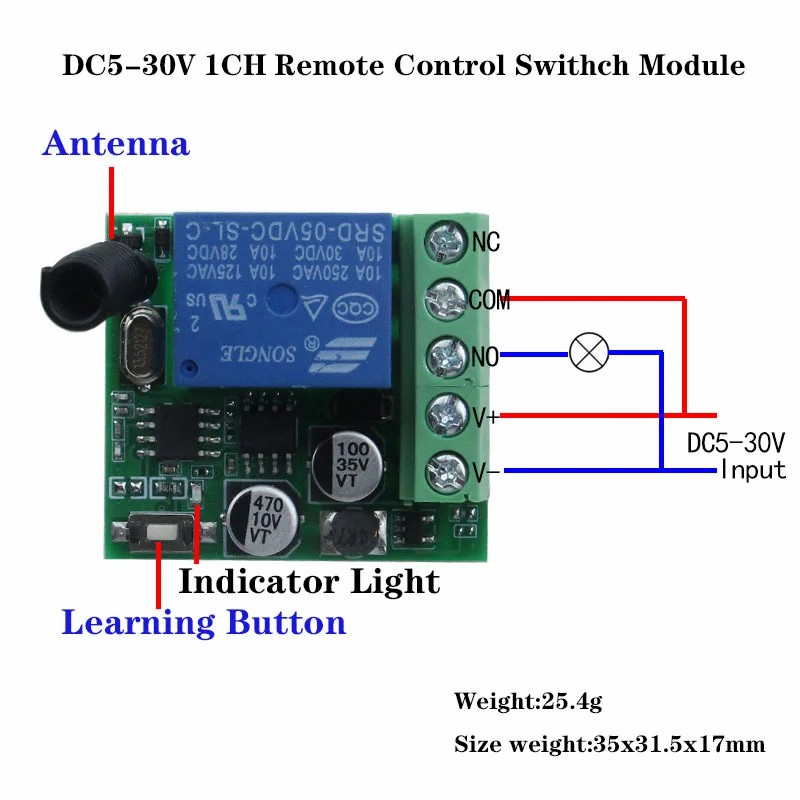 RF 433Mhz Wireless Remote Control Switch DC5-30V 10A Relay Receiver With Remote