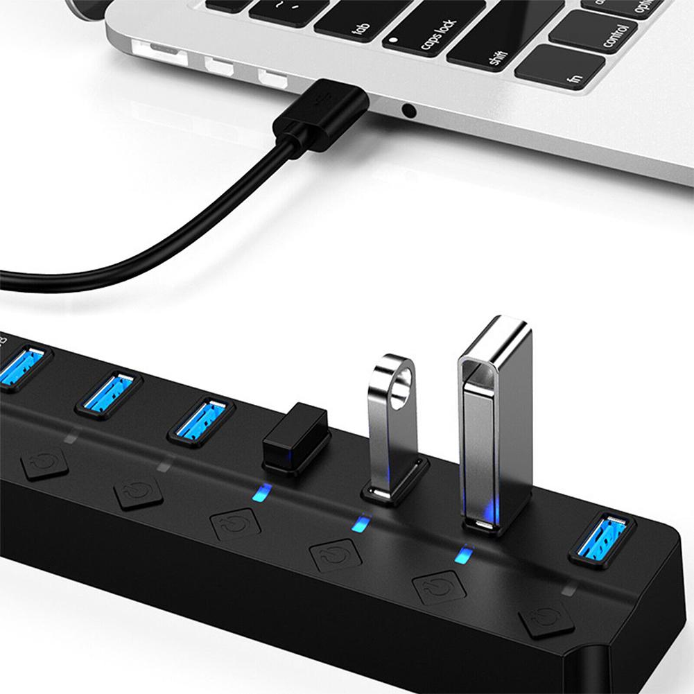 USB Hub Extensions Multi USB 3.0 Hub High Speed 7 Ports LED Splitter