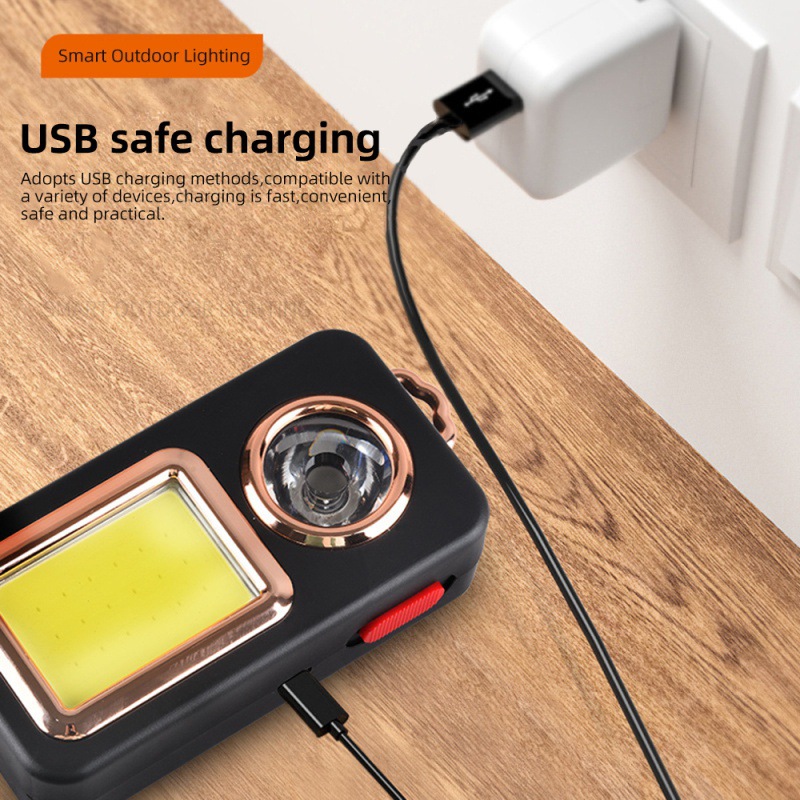 Solar Powered Working Light with Hook Rechargeable Flashlight Safety Emergency Keychains Torch