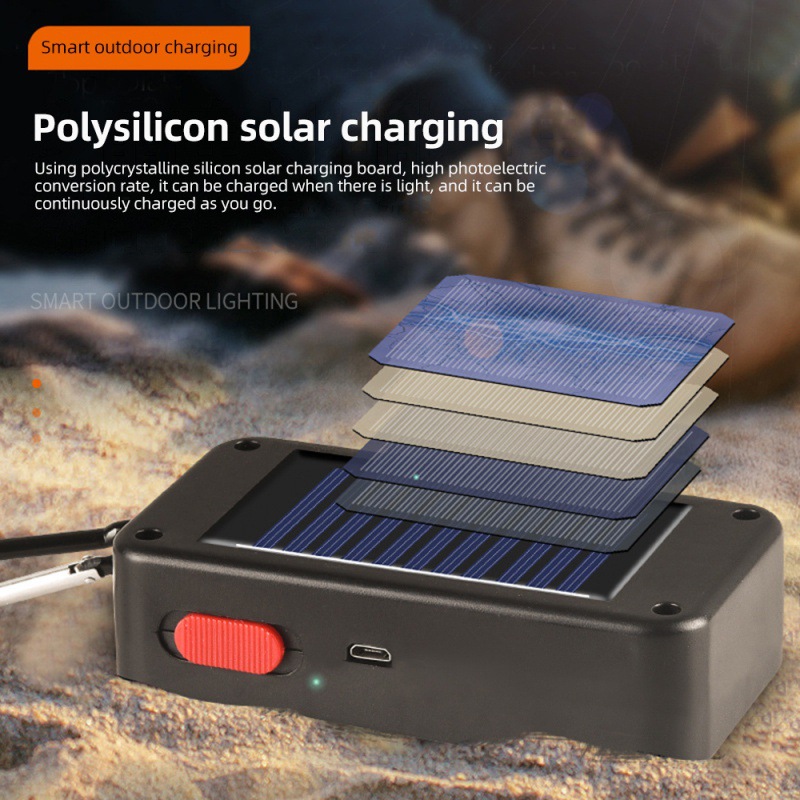 Solar Powered Working Light with Hook Rechargeable Flashlight Safety Emergency Keychains Torch