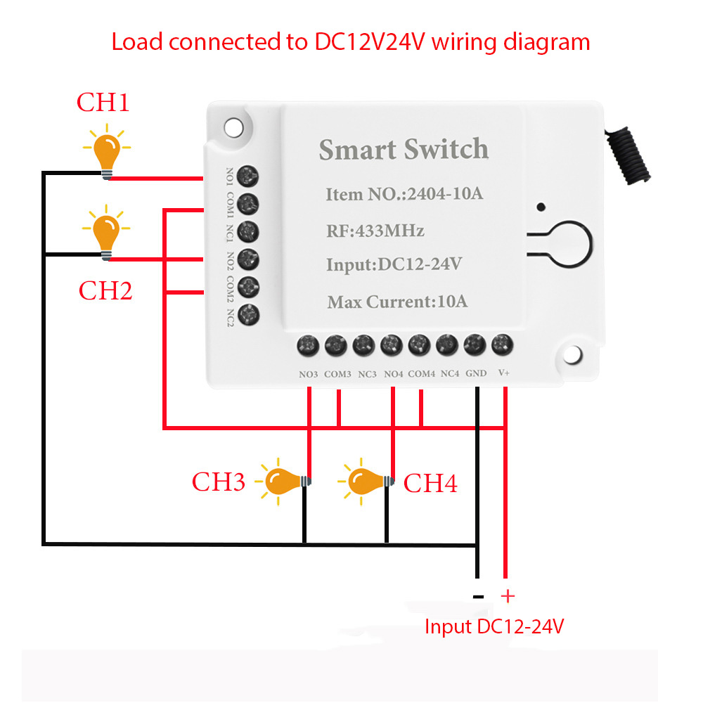 Four-way wireless remote control switch DC12V24V three-way car tailgate gate garage door lift controller
