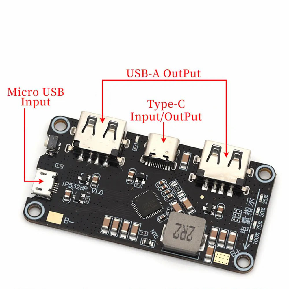 IP5328P Dual USB 18650 Battery Charger treasure Type-C 3.7V to 5V 9V 12V Step up Fast Quick Charger Circuit Board QC2.0 QC3.0