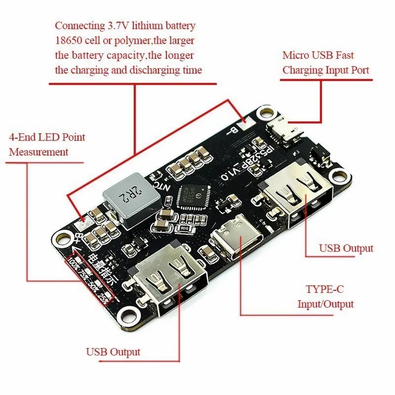 IP5328P Dual USB 18650 Battery Charger treasure Type-C 3.7V to 5V 9V 12V Step up Fast Quick Charger Circuit Board QC2.0 QC3.0