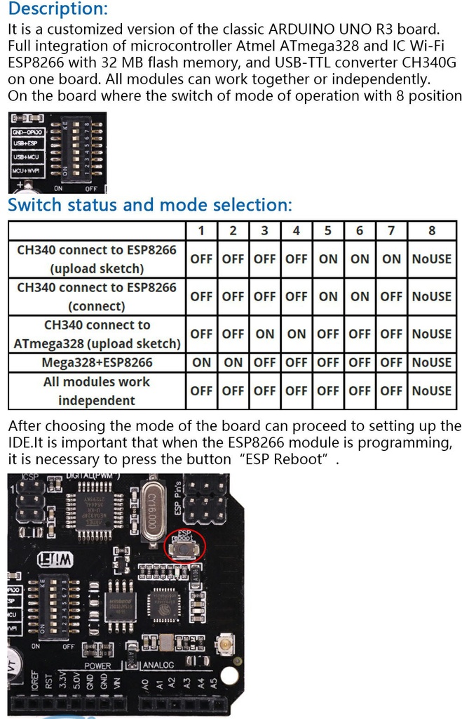 UNO+WiFi R3 ATmega328P+ESP8266 CH340 (32Mb memory) 6V-9V USB-TTL CH340G For Arduino NodeMCU WeMos One Development board