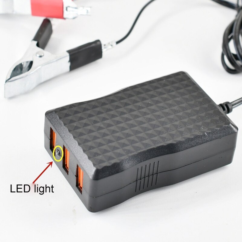 Portable Converter with Battery-Clip USB Converter Regulator with LED Light 3 Ports