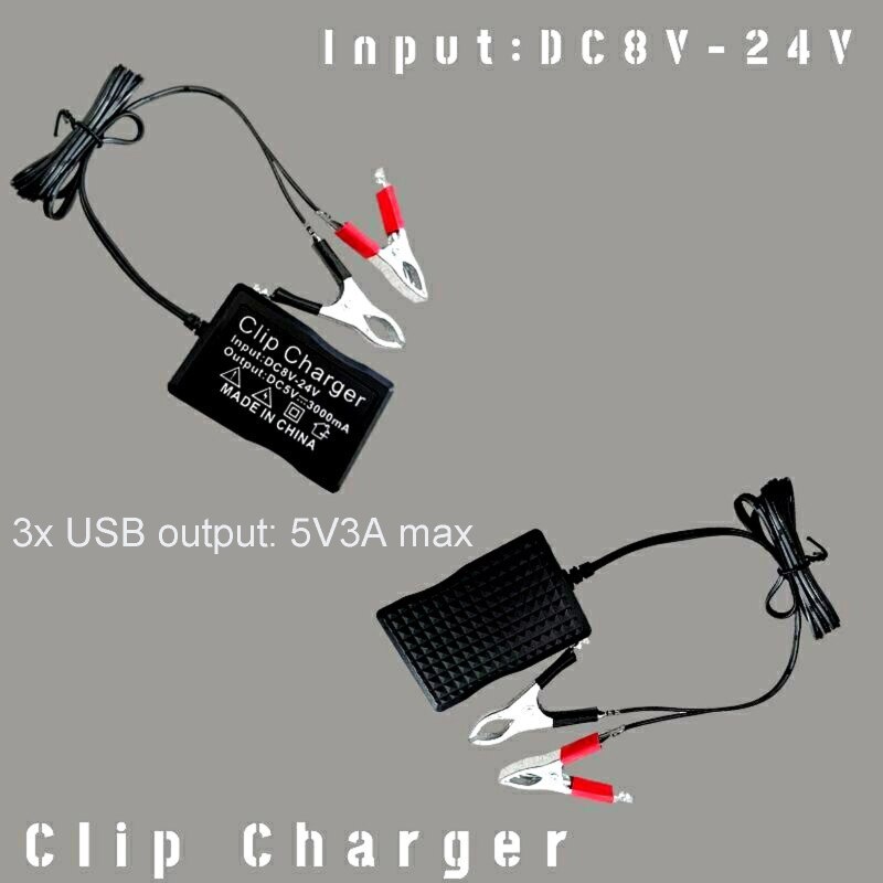 Portable Converter with Battery-Clip USB Converter Regulator with LED Light 3 Ports