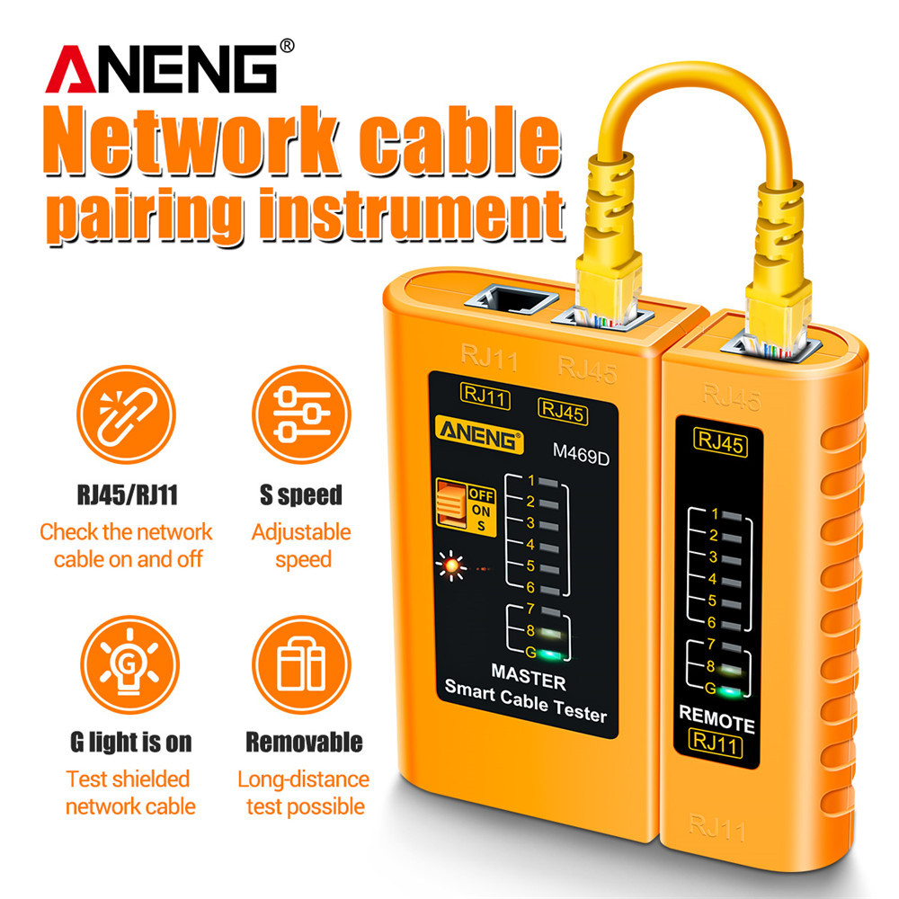 ANENG M469D Cable Lan Tester Network Cable Tester RJ45 RJ11 RJ12 CAT5 UTP LAN Cable Tester Networking Tool Network Repair Tools