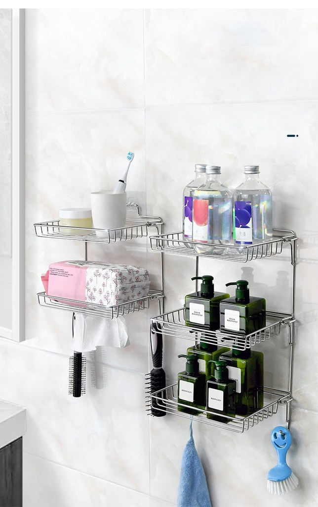 Stainless steel storage rack foldable storage rack home bathroom toiletries free punching storage finishing rack