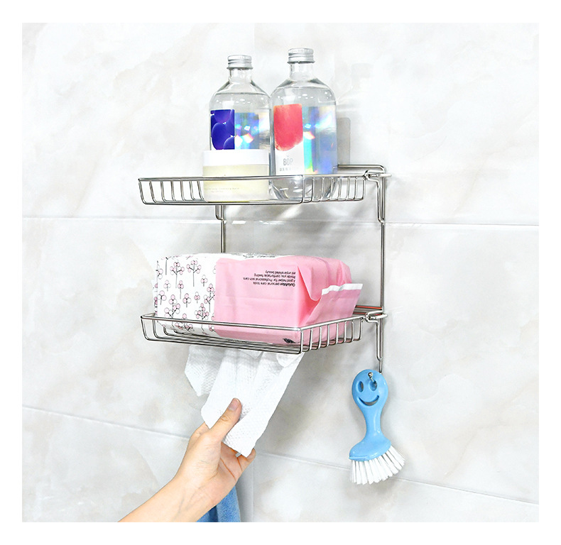Stainless steel storage rack foldable storage rack home bathroom toiletries free punching storage finishing rack