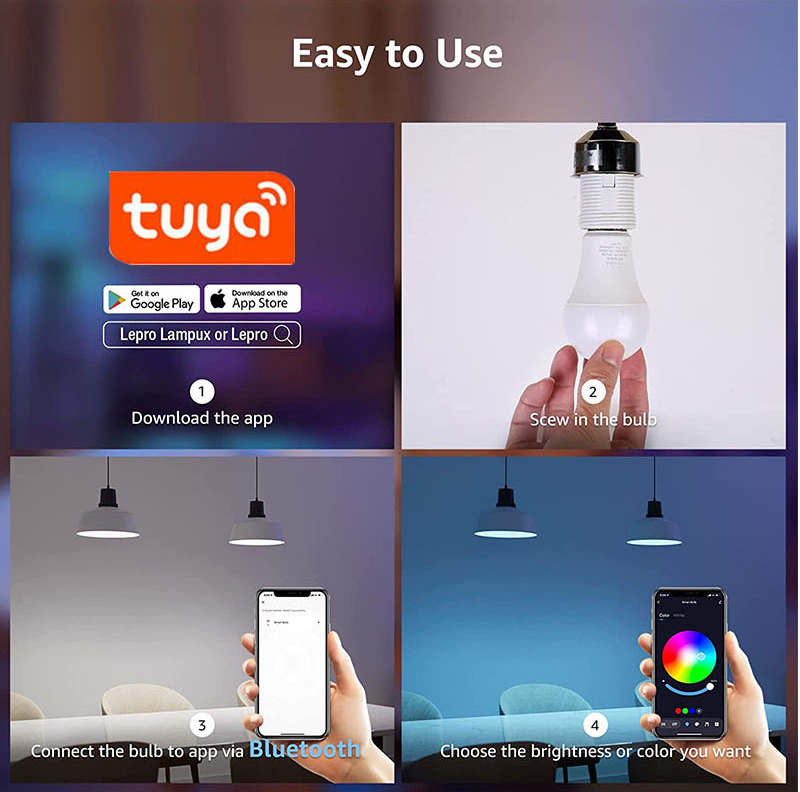 Tuya Bluetooth Smart LED Bulb Magic Lamp Colourful RGB RGBW RGBWW 9W E27 LED Lamp