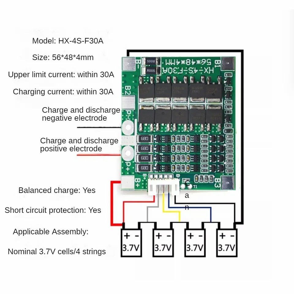 BMS 4S 3.2V 3.7V 30A LiFePO4 / Lithium Battery Charge Protection Board 12.8V 14.4V 18650 32650 Battery Packs With Balance
