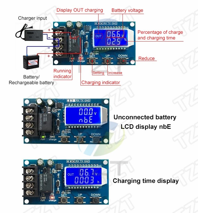 XY-L10A battery charging control module digital full power off overcharge protection switch 6-60V