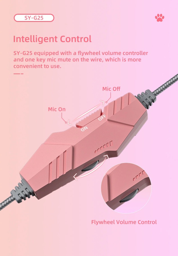 SY-G25 Wired Headphone RGB Lighting Omni-directional Mic Over-Ear Computer Headphone with Cute Cat Ear for E-sport