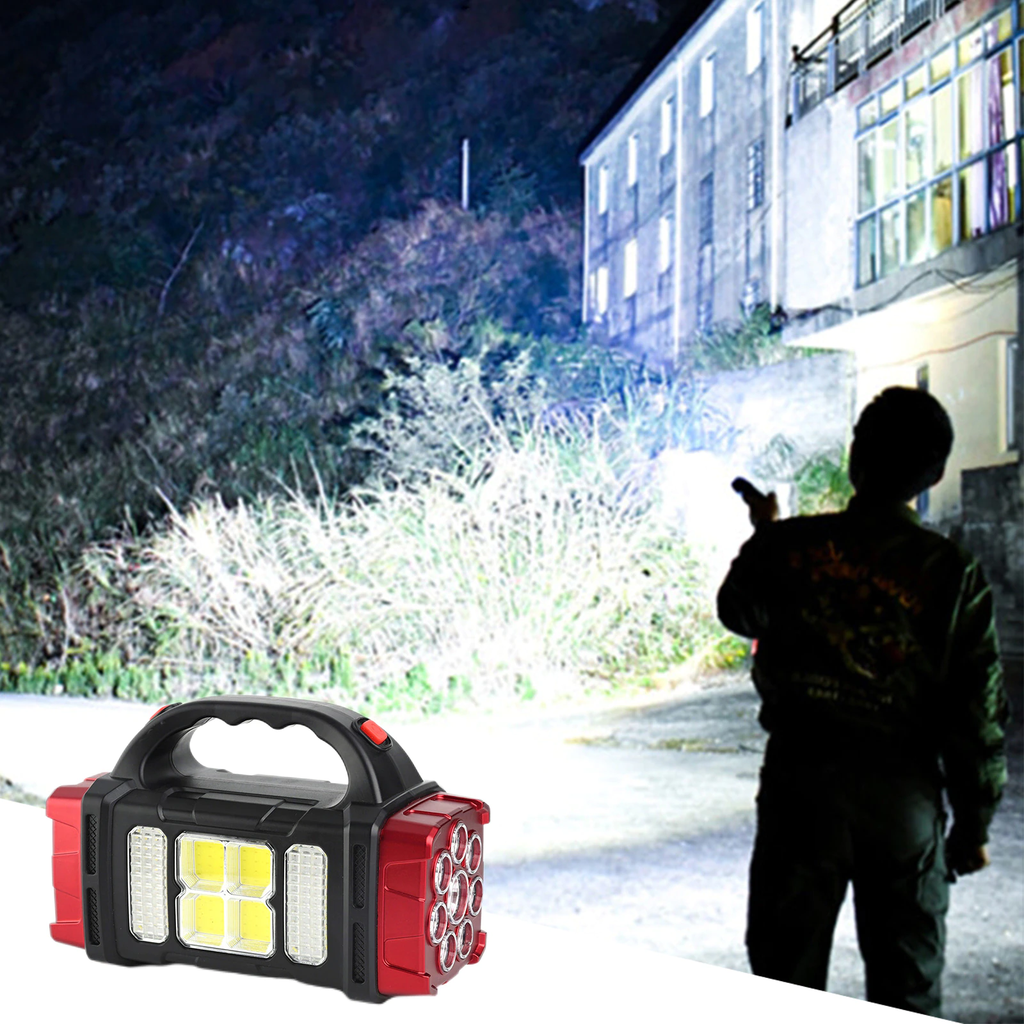 Powerful Solar LED Flashlight USB Rechargeable Torch With COB Work Light 4 Gear Lantern Outdoor Power Bank Solar Light