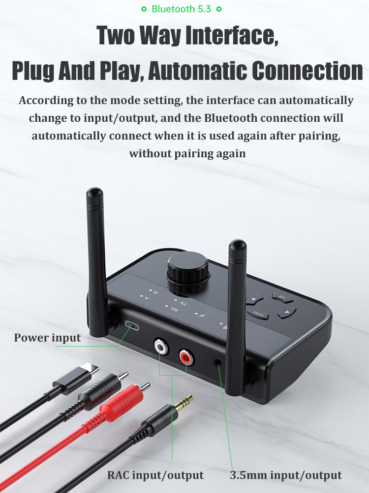 B39 Bluetooth 5.3 Audio Adapter 3.5mm AUX 2 RCA Stereo Music Wireless TWS Adapter