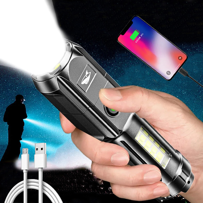 Flashlight Telescopic Zoom Strong Light Flashlight USB Charging Small Portable Spotlight Long-Range Flood Outdoor Lighting Lamp