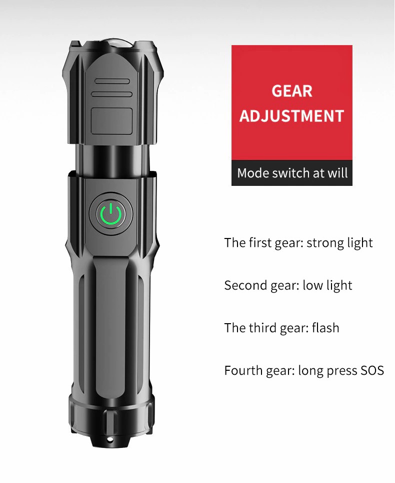 Flashlight Telescopic Zoom Strong Light Flashlight USB Charging Small Portable Spotlight Long-Range Flood Outdoor Lighting Lamp