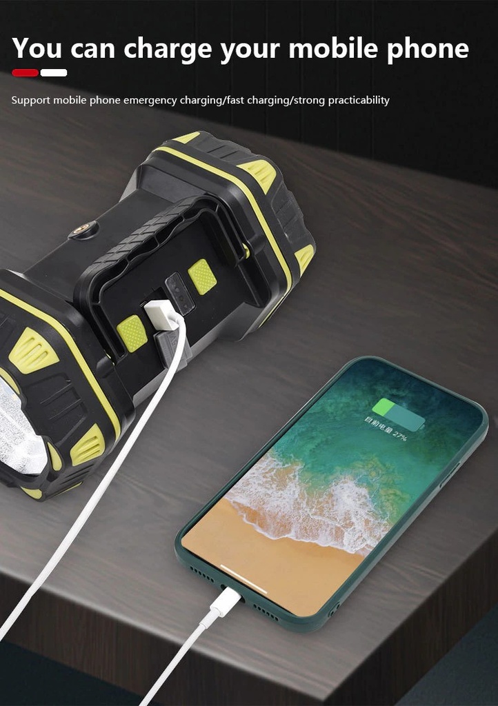 High Power Led Flashlights Side Light Portable Searchlight Rechargeable 4800mAh Power Bank Outdoor 8Modes Emergency Light