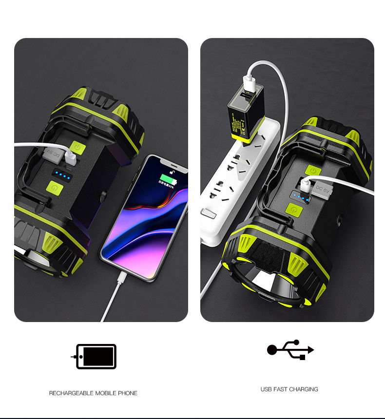 High Power Led Flashlights Side Light Portable Searchlight Rechargeable 4800mAh Power Bank Outdoor 8Modes Emergency Light
